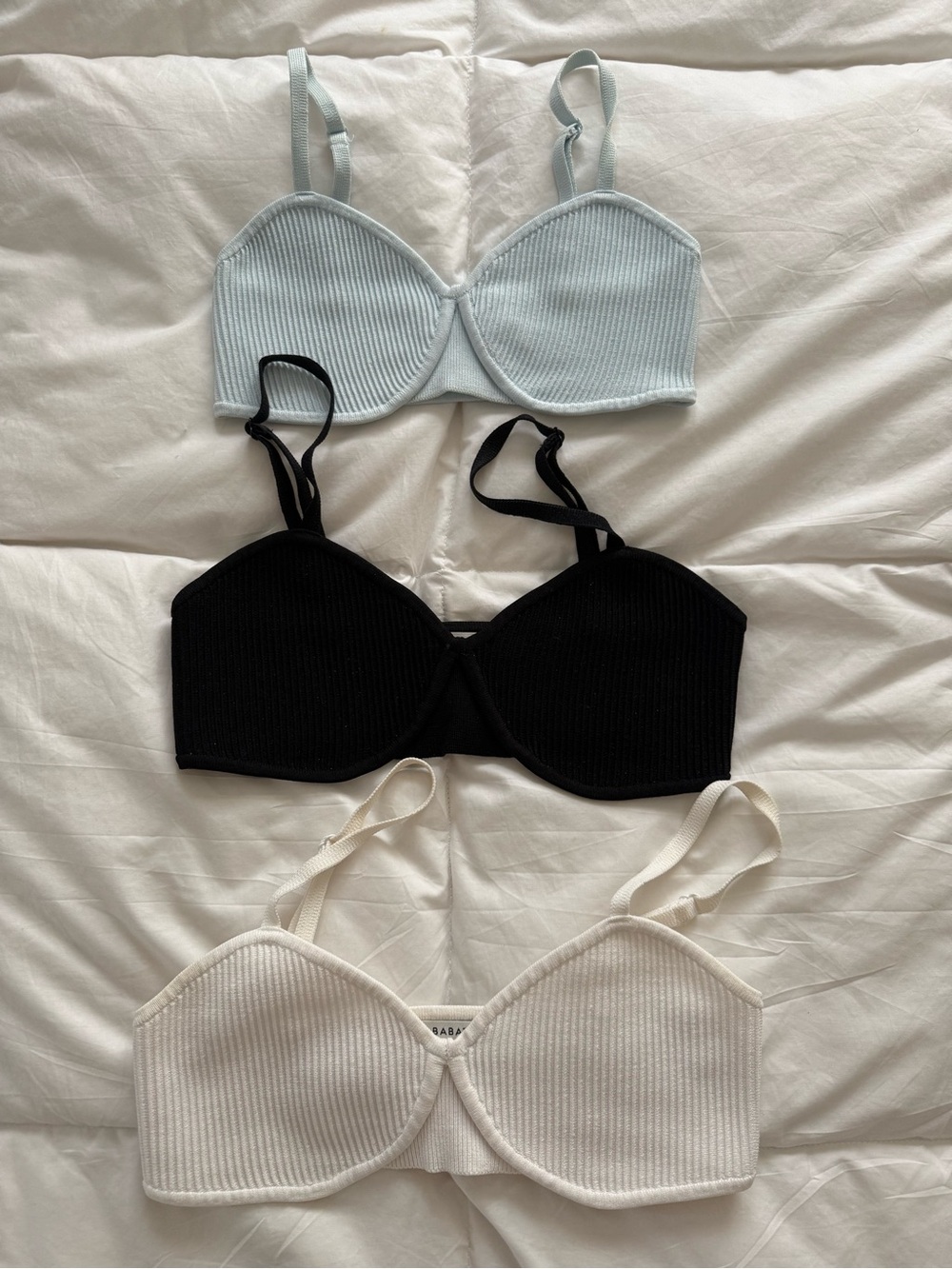 Babaton Aritzia Ribbed Contour Bralette Small - Light Blue, Black, White